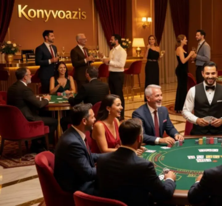 Goście bawiący się przy stołach do pokera i blackjacka
