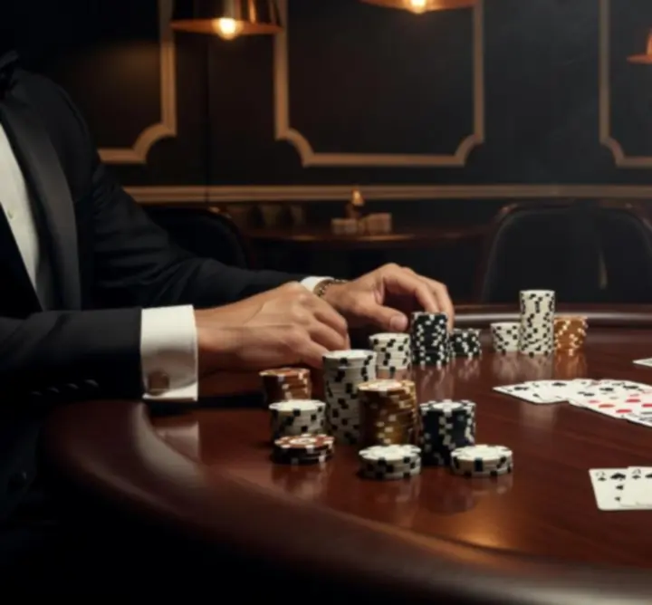 Nastrojowa scena wieczoru pokerowego z kartami i żetonami