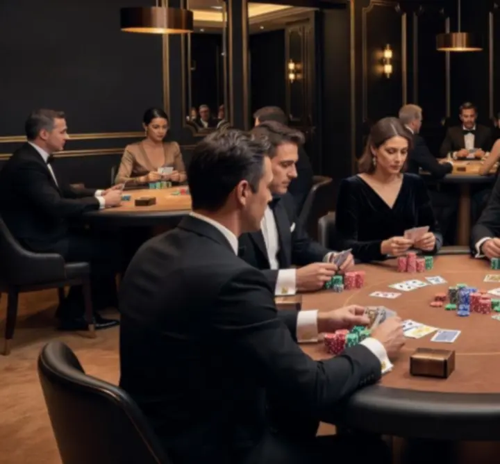 Eleganckie stoły pokerowe przygotowane na wieczór eventowy